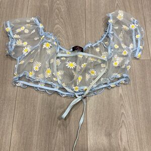 Sexy Blue Daisy See-through Lingerie Top